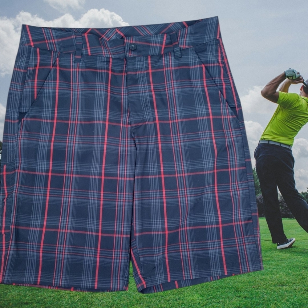 Fila Sports Men's Golf Shorts Size 32 Course Wear Black And Red Striped